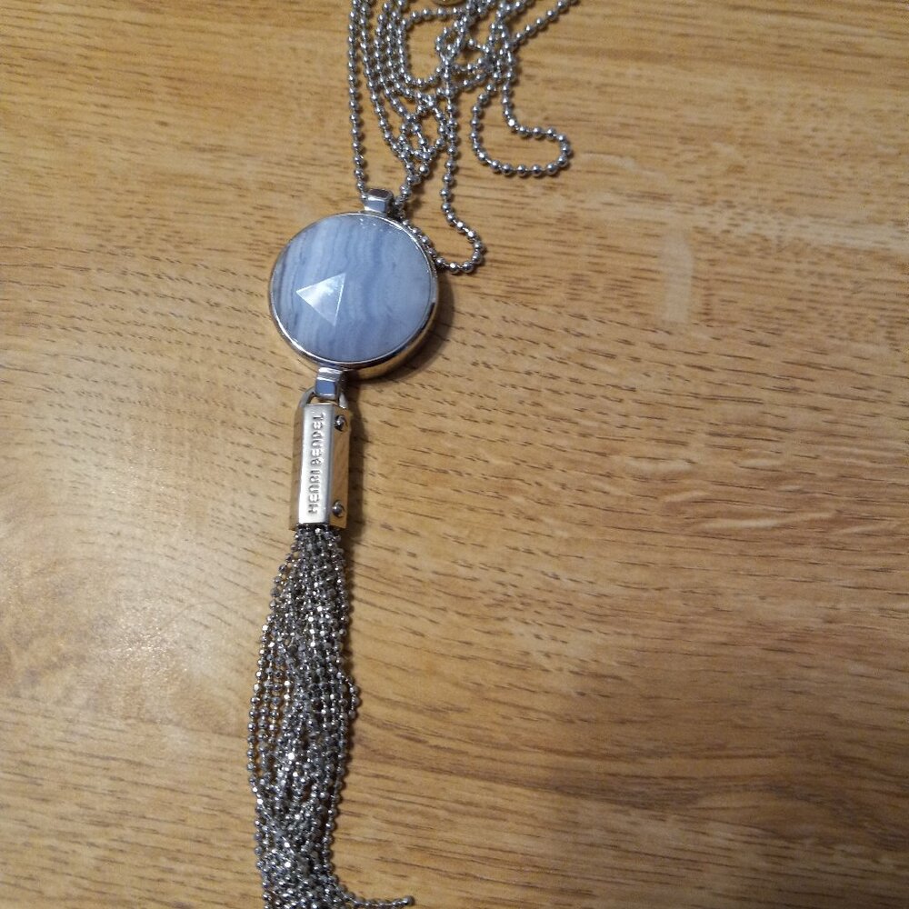 AUTH Henri Bendel signed Faceted GEMSTONE or GLASS SILVER TONE PENDANT NECKLACE